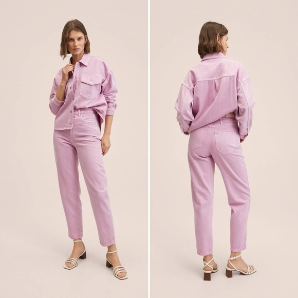 Mango Denim - Mango Women's High Rise Tapered Jeans in Bubblegum Pink Color sz US 6